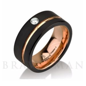 Rose Gold plated Black Tungsten Mens Wedding Ring